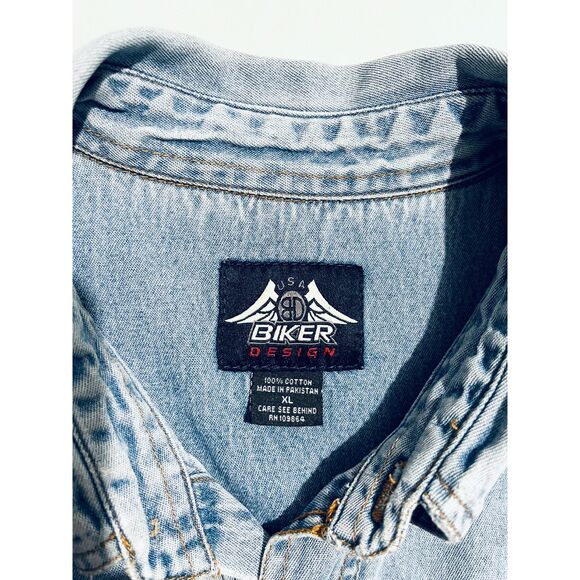 USA Biker Design motor Harley Davidson button up long sleeve  denim shirt men XL - Picture 3 of 6